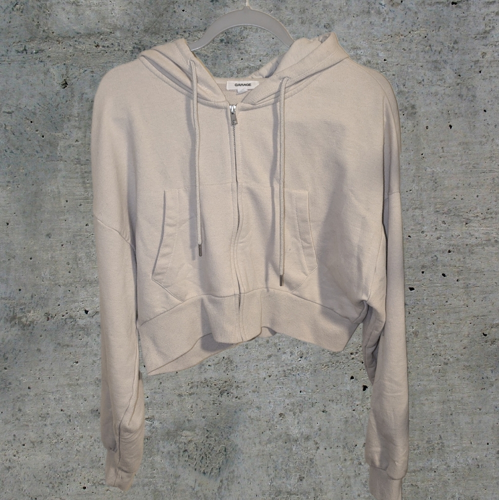 Garage Cropped Zip Hoodie / Neutral Lounge Sweatshirt